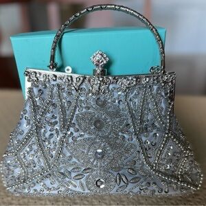 MG Collection Louise Beaded Sequin Evening Bag Wrist Handle